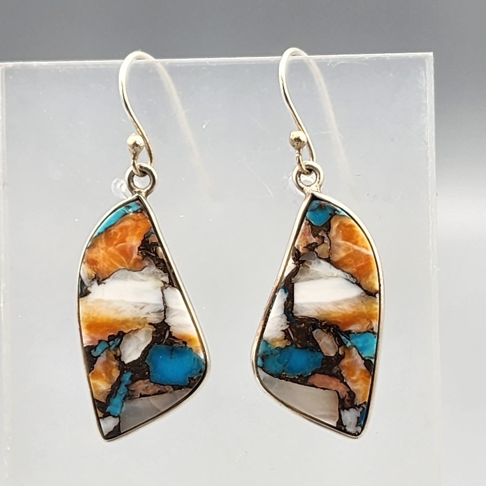 Spiny Oyster Turquoise and Sterling Earrings